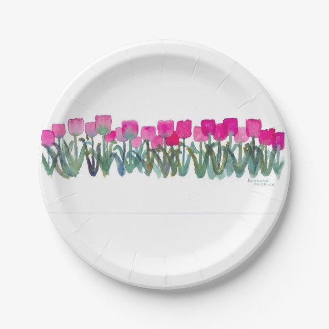 Plato De Papel Placas de papel tulipán rosadas (Anverso)