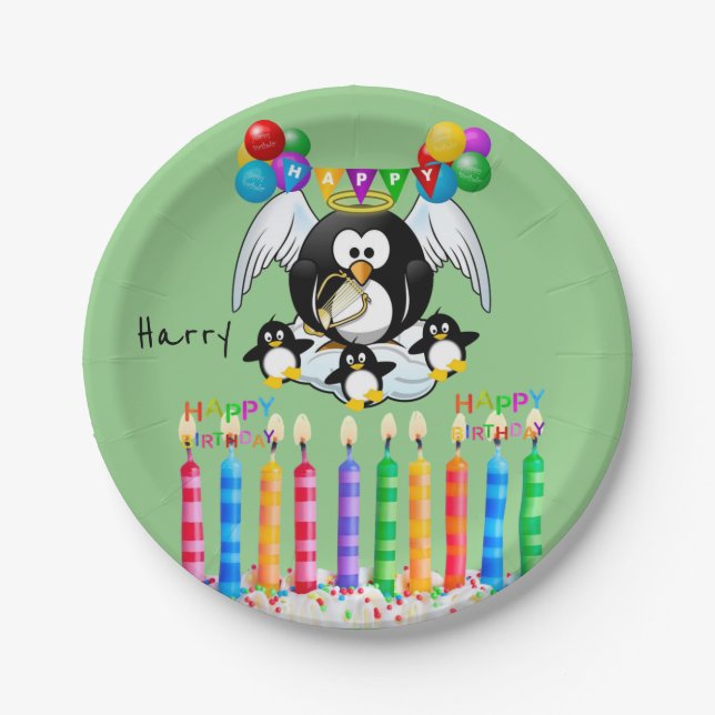 Plato De Papel Placas de papel, velas de pingüino de cumpleaños f (Anverso)