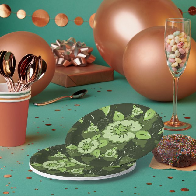 Plato De Papel Placas de papel verde floral (Subido por el creador)