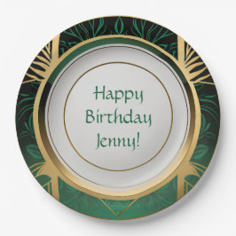 Plato De Papel Placas de papel verde y oro Art Deco personalizada
