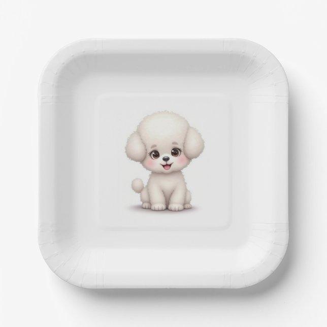 Plato De Papel Placas de papel y Fiesta (un lindo Bichon) (Anverso)