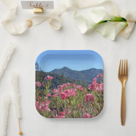 Plato De Papel Placas de papel y tazones de flores rosadas del mo