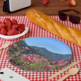 Plato De Papel Placas de papel y tazones de flores rosadas del mo
