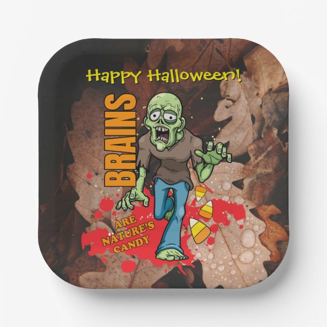 Plato De Papel Placas de papel Zombie Halloween de personalizable (Anverso)