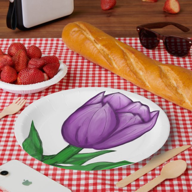 Plato De Papel Placas de porcelana de tulipano morado de bonito (Picnic)