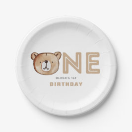 Plato De Papel Placas de primer cumpleaños del oso