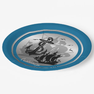 Plato De Papel Placas de silueta negras para barcos piratas y anc