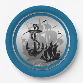 Plato De Papel Placas de silueta negras para barcos piratas y anc