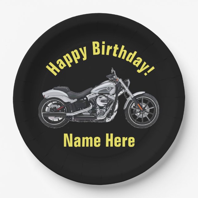 Plato De Papel Placas del cumpleaños de la motocicleta (Anverso)