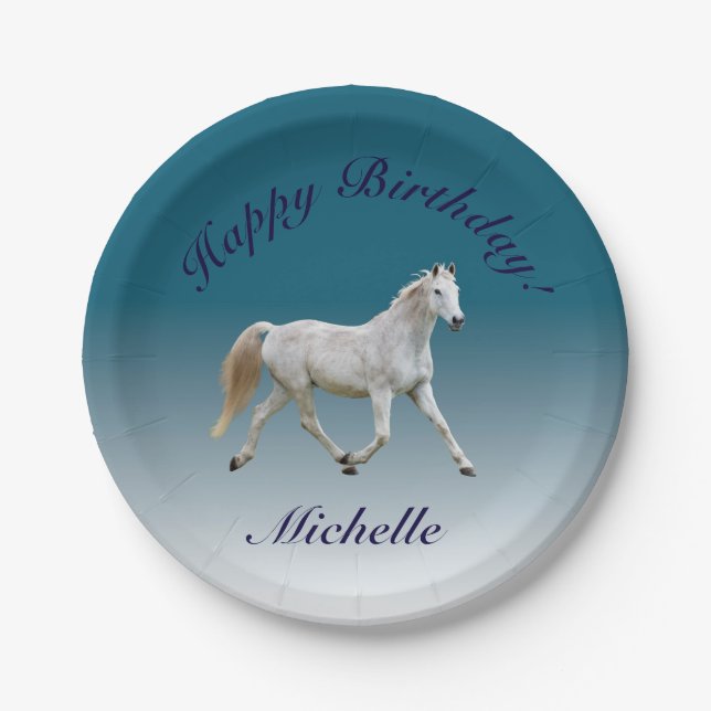 Plato De Papel Placas del cumpleaños del caballo blanco (Anverso)