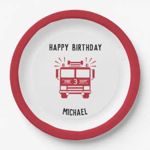 Plato De Papel Placas del cumpleaños del coche de bomberos del