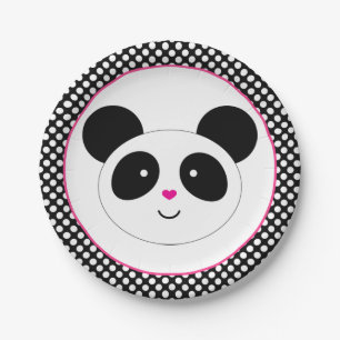 Plato De Papel Placas del fiesta de la panda de Polkadot