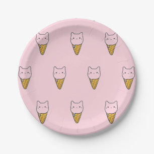 Plato De Papel Placas del fiesta del cono de helado del gato del