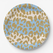 Placas del fiesta del estampado leopardo (azules)