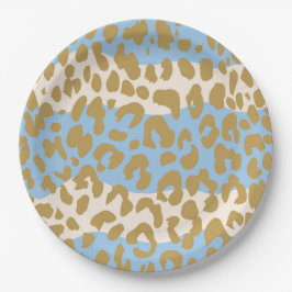 Plato De Papel Placas del fiesta del estampado leopardo (azules)