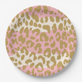 Plato De Papel Placas del fiesta del estampado leopardo (rosa)