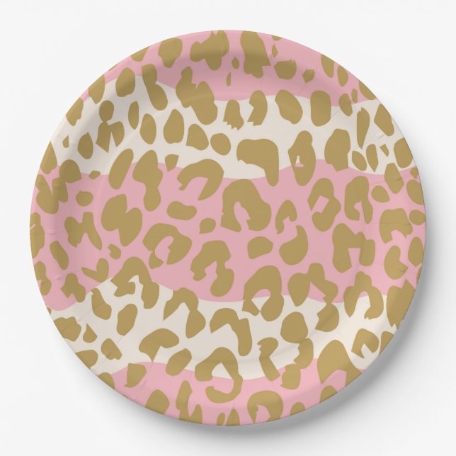 Plato De Papel Placas del fiesta del estampado leopardo (rosa) (Anverso)