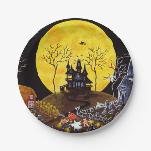 Plato De Papel Placas del fiesta del papel de Halloween, pueblo