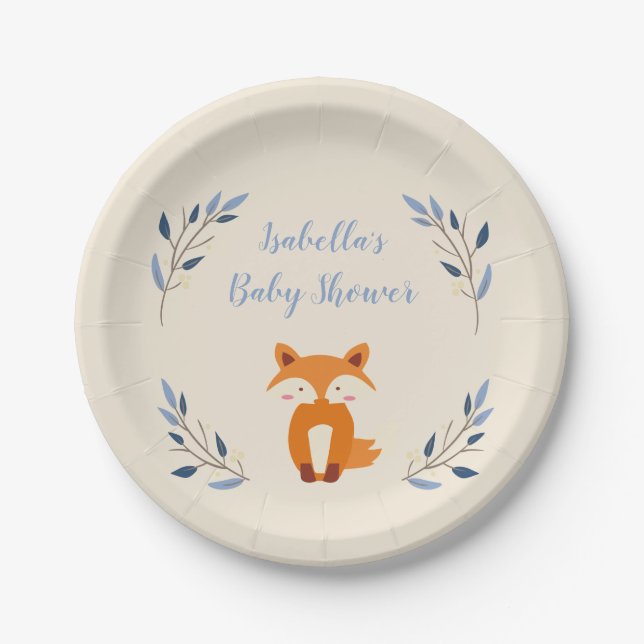 Plato De Papel Placas del Fox Baby Shower del arbolado (Anverso)
