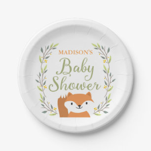 Plato De Papel Placas del Fox Baby Shower del arbolado