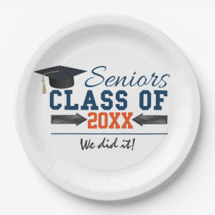 Plato De Papel Placas del partido de graduación de Naranja azul d