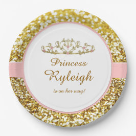 Plato De Papel Placas del rosa y de la princesa del oro