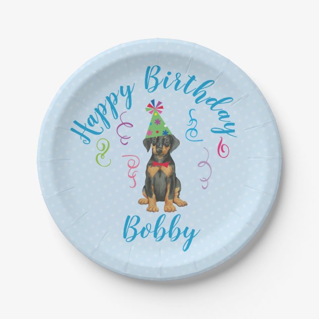 Plato De Papel Placas Doberman de papel de cumpleaños (Anverso)