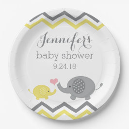 Plato De Papel Placas elefantes Baby Shower | Chevron gris amaril