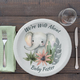 Plato De Papel Placas elefantes de Baby Shower Safari
