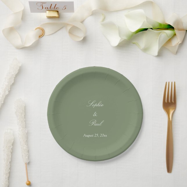 Plato De Papel Placas elegantes de papel verde Boda (Boda)