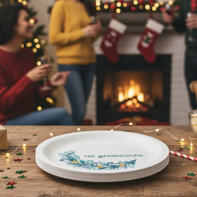 Plato De Papel Placas festivibles para festividades de Wreath Swa (Personalized Holiday Christmas swag paper plates )