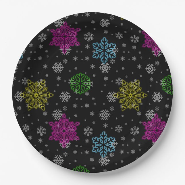 Plato De Papel Placas Fiesta de copo de nieve brillante - set 1 (Anverso)