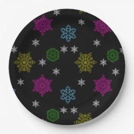 Plato De Papel Placas Fiesta de copo de nieve brillante - set 3