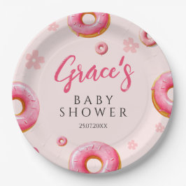 Plato De Papel Placas Fiestas Baby Shower de Donut rosa