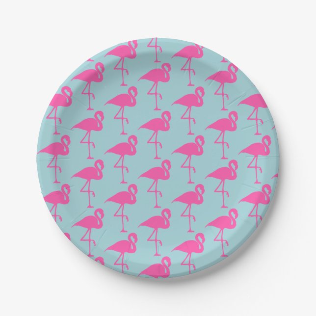 Plato De Papel Placas Fiestas Blue Flamingo (Anverso)