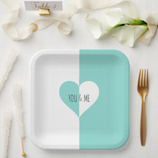 Plato De Papel Placas Fiestas BRIDE & CO Blue You & Me Suite Verd