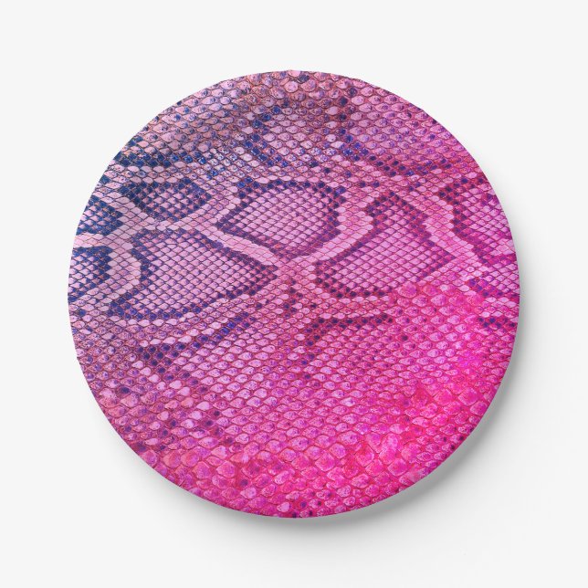 Plato De Papel placas fiestas con piel de serpiente rosa (Anverso)