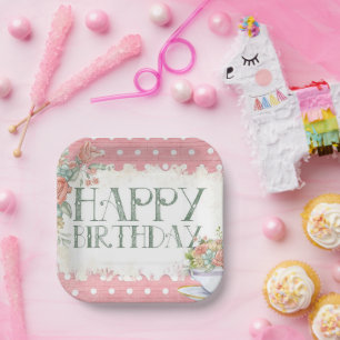 Plato De Papel Placas Fiestas cuadradas de natalidad de polka col