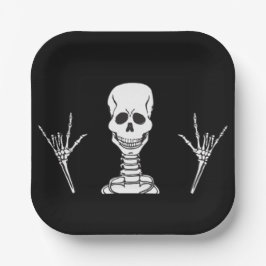 Plato De Papel Placas fiestas cuadradas Skeleton ILY