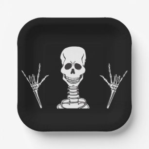 Plato De Papel Placas fiestas cuadradas Skeleton ILY