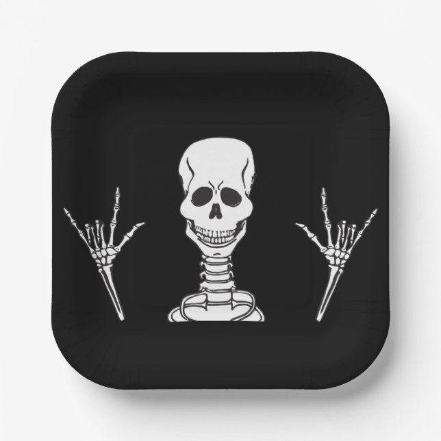 Plato De Papel Placas fiestas cuadradas Skeleton ILY (Anverso)