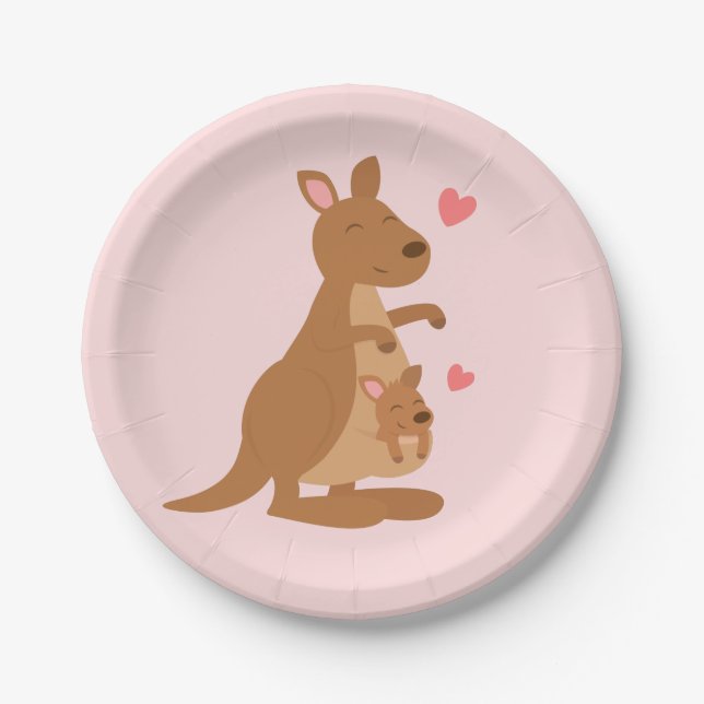 Plato De Papel Placas Fiestas Cute Kangaroo Baby Shower (Anverso)