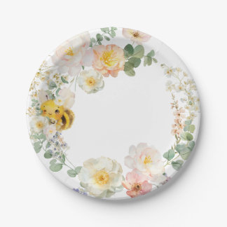 Plato De Papel Placas fiestas de abejas florales