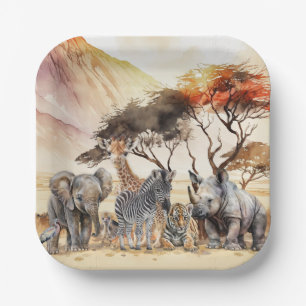 Plato De Papel Placas Fiestas de animales de Safari