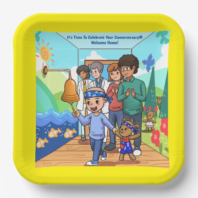 Plato De Papel Placas Fiestas de aniversario sin cáncer (Anverso)