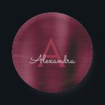Plato De Papel Placas Fiestas de arándanos de borgoña<br><div class="desc">Burgundy Cranberry Purple Elegant Birthday,  Bachelorette Party o Bridal Shower Plates. Estas placas moradas de cumpleaños o de Boda se pueden personalizar para incluir su nombre inicial y su nombre de pila.</div>