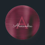 Plato De Papel Placas Fiestas de arándanos de borgoña<br><div class="desc">Burgundy Cranberry Purple Elegant Birthday,  Bachelorette Party o Bridal Shower Plates. Estas placas moradas de cumpleaños o de Boda se pueden personalizar para incluir su nombre inicial y su nombre de pila.</div>