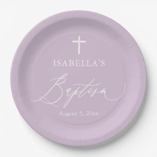 Plato De Papel Placas Fiestas de bautismo Chica cruzado blanco mo