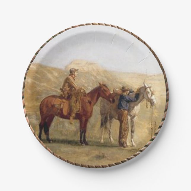 Plato De Papel Placas Fiestas de caballos de Cowboy occidentales (Anverso)