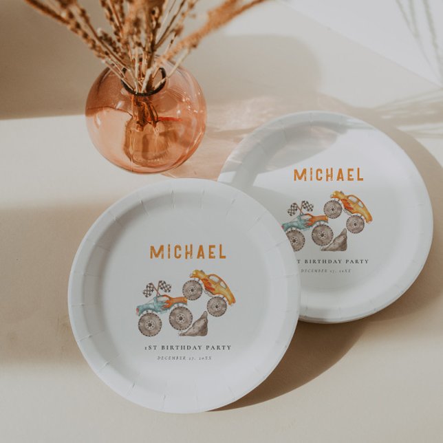 Plato De Papel Placas Fiestas de Camiones Monstruos Azules naranj (Subido por el creador)